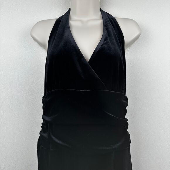 AB Studio Velvet Dress Baby Doll Halter Y2K Black Large Whimsygoth Whitchy - Picture 2 of 11